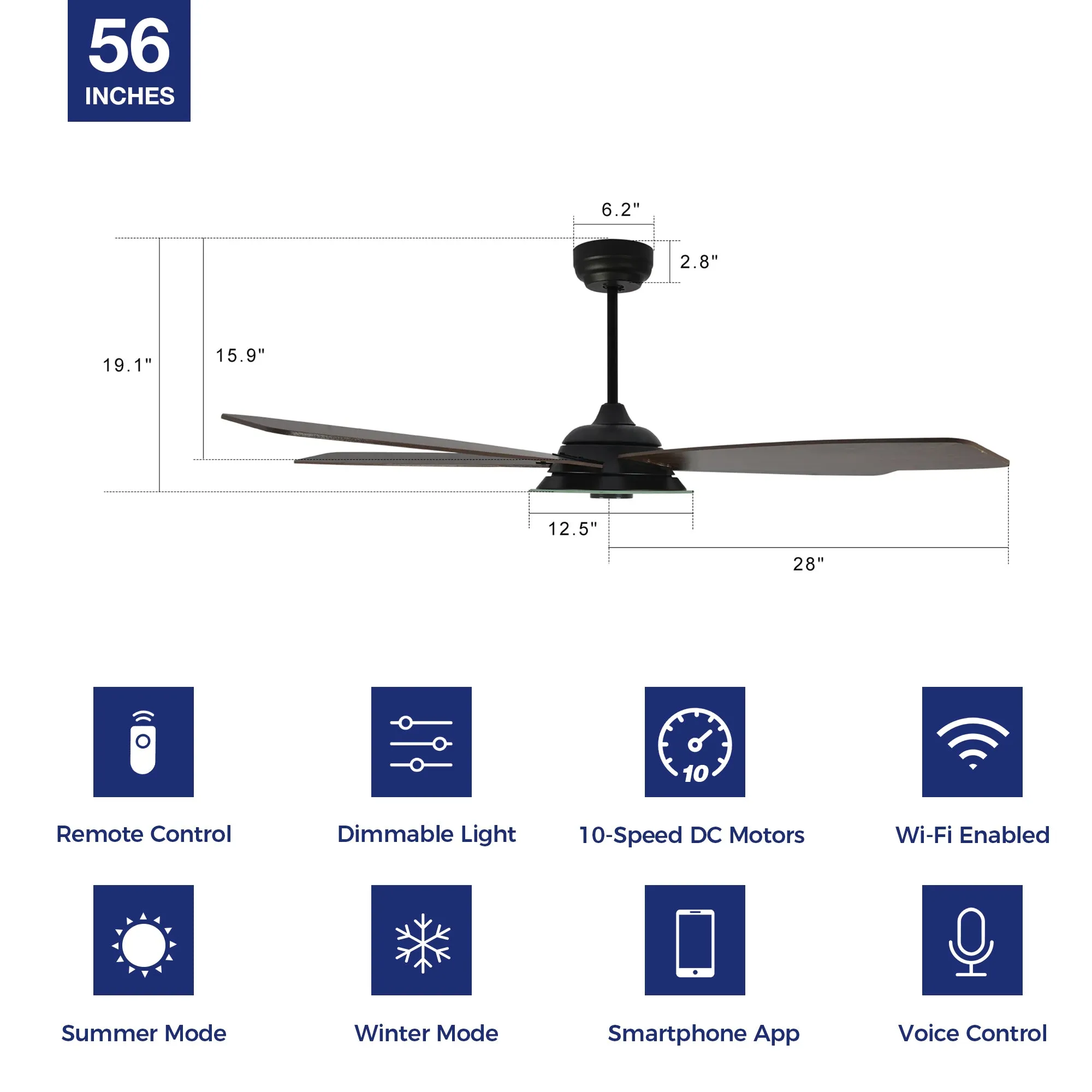 Striker Smart Ceiling Fan with LED Light and Remote Outdoor/Indoor 56"