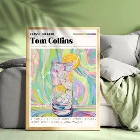 Tom Collins Print - Tom Collins Wall Art - Bar Cart Art - Classic Cocktail Prints - Tom Collins Wall Decor - Cocktail Print Set