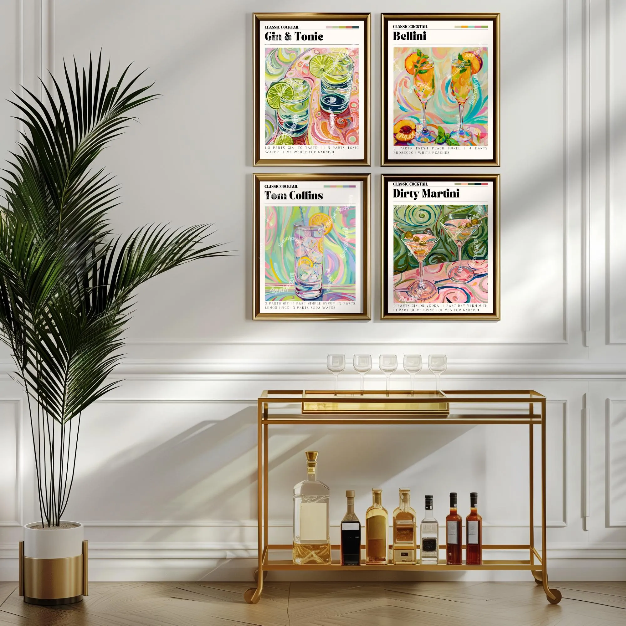 Tom Collins Print - Tom Collins Wall Art - Bar Cart Art - Classic Cocktail Prints - Tom Collins Wall Decor - Cocktail Print Set