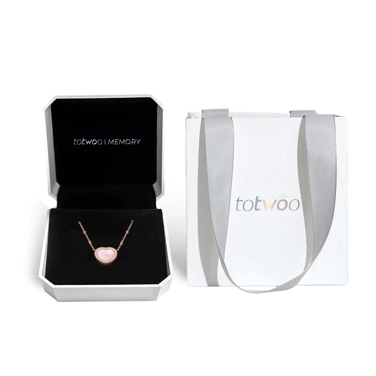 Totwoo Memory Digital Necklace with Spacer Bead Chain(18K Rose Gold Plated Silver & Mother of Pearl)