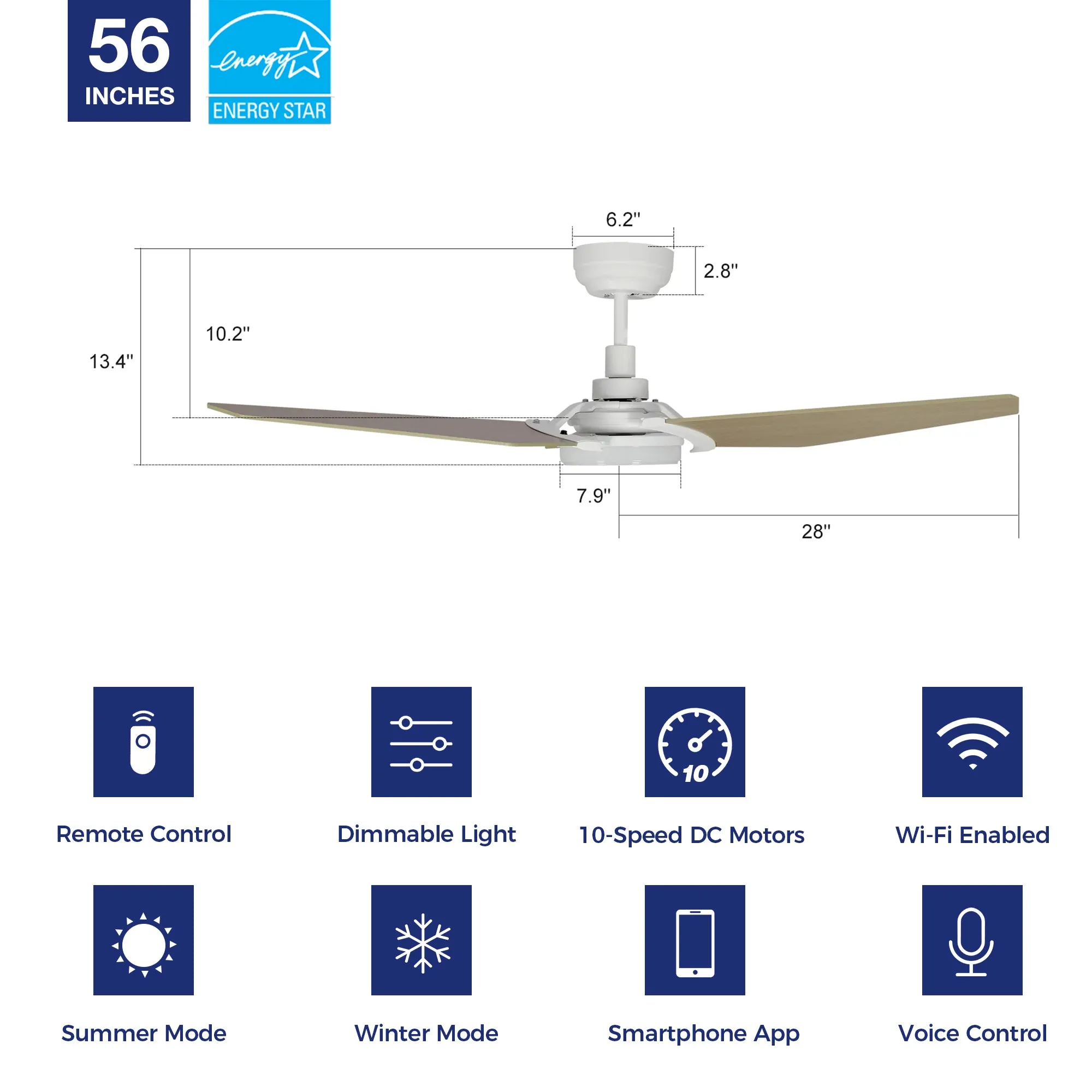 Trailblazer Outdoor Smart Ceiling Fan with LED Light and Remote 56"