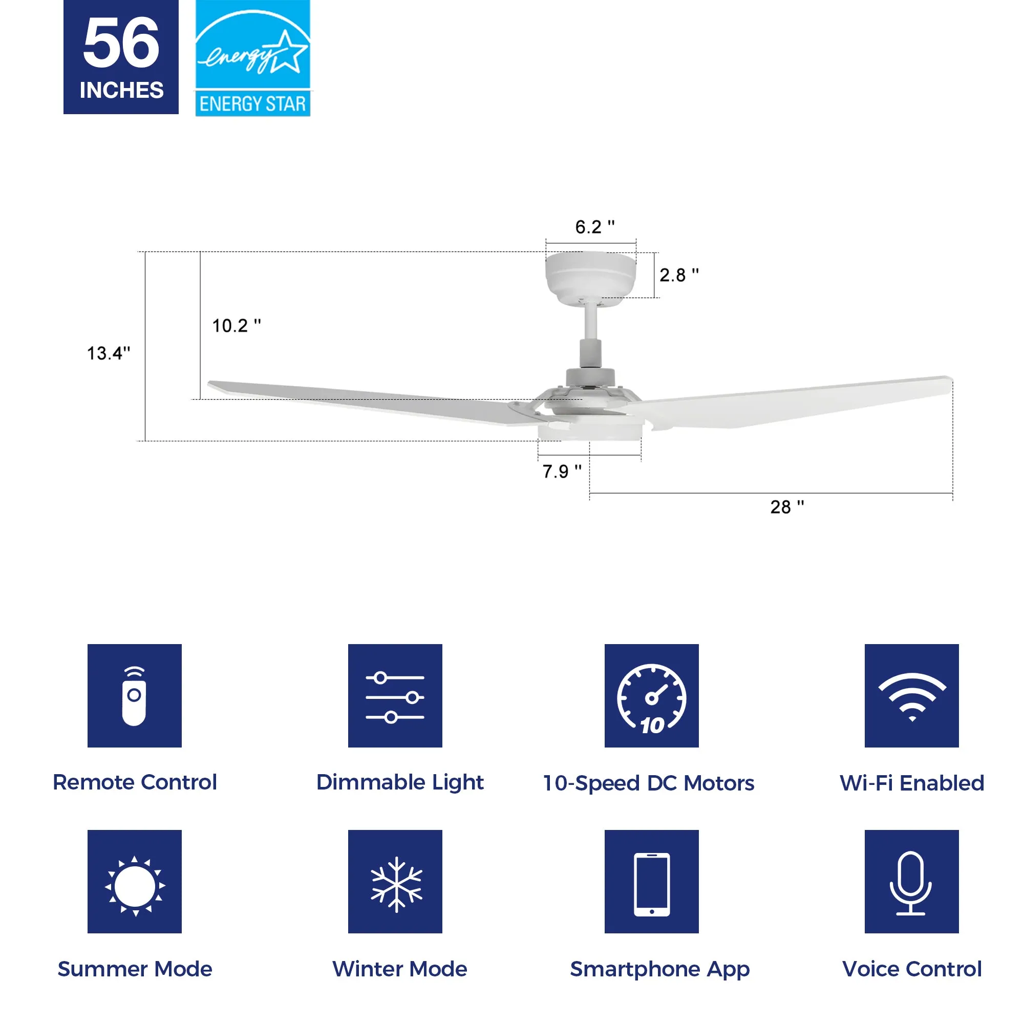 Trailblazer Outdoor Smart Ceiling Fan with LED Light and Remote 56"