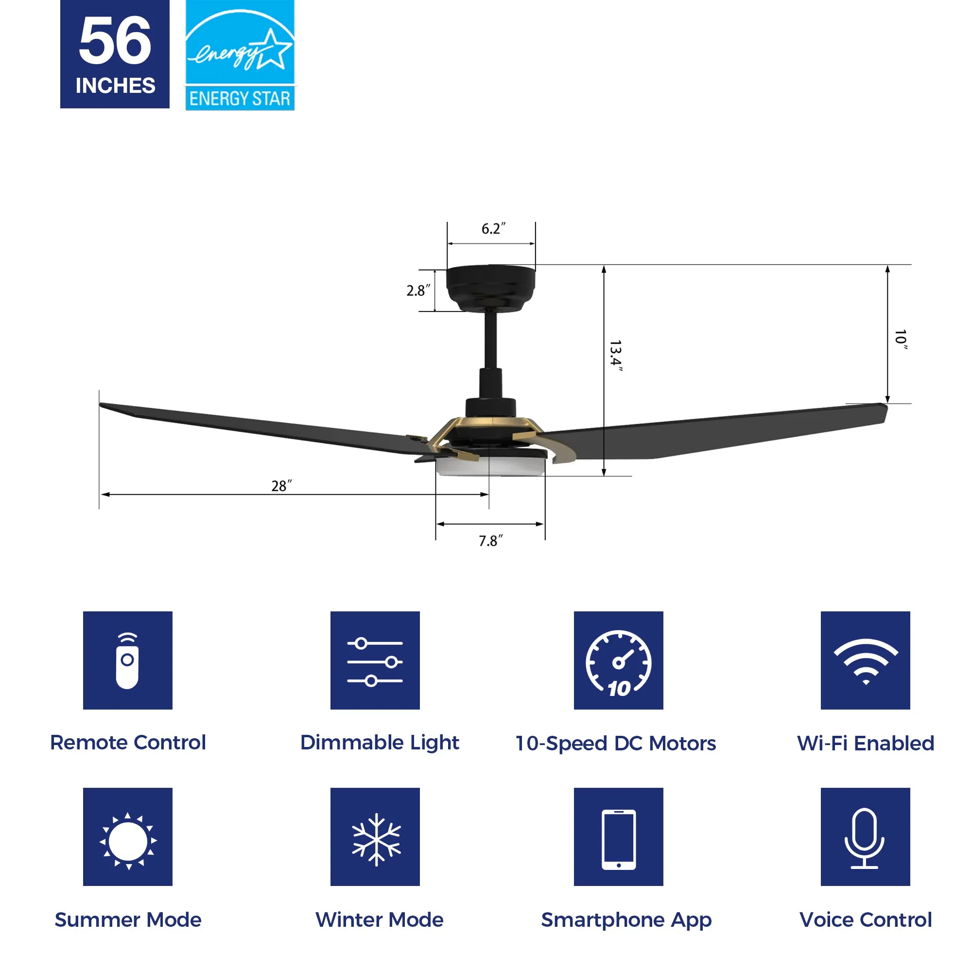 Trailblazer Outdoor Smart Ceiling Fan with LED Light and Remote 56"