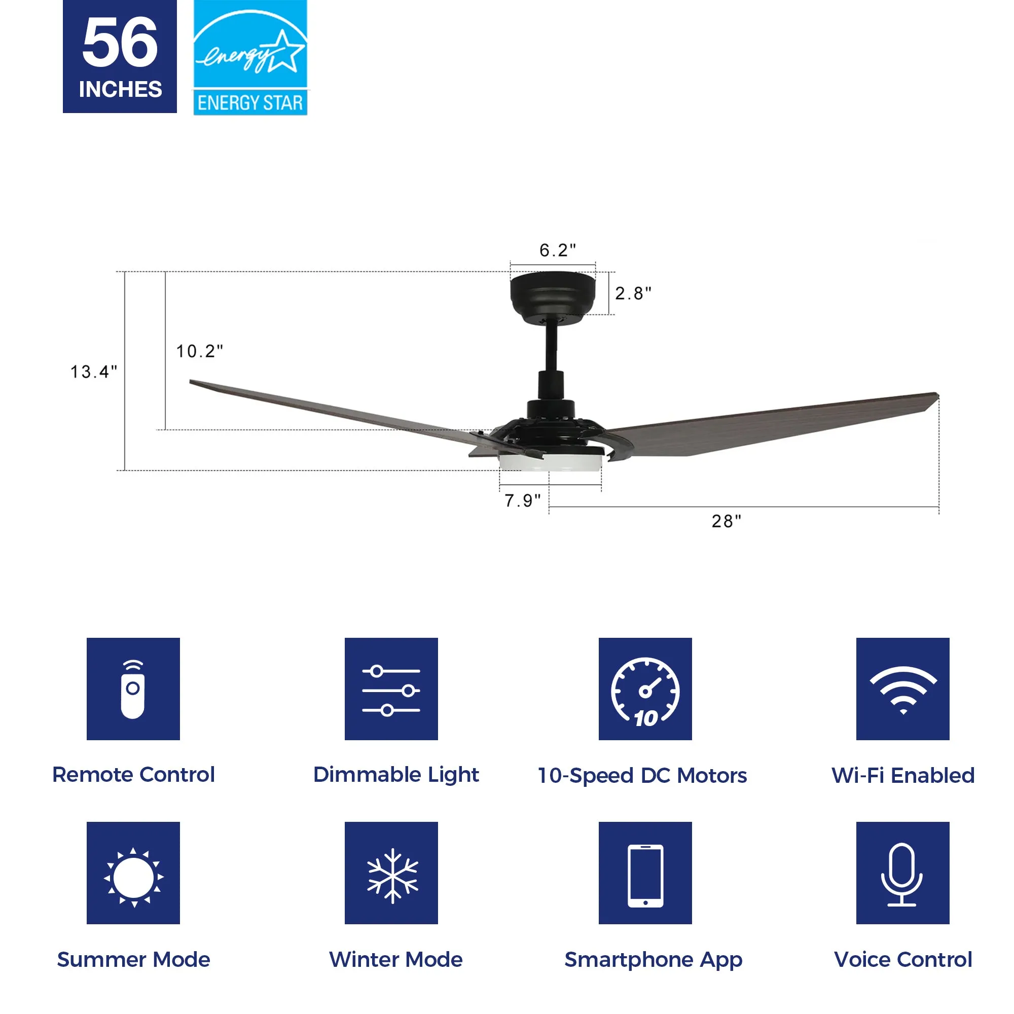 Trailblazer Outdoor Smart Ceiling Fan with LED Light and Remote 56"