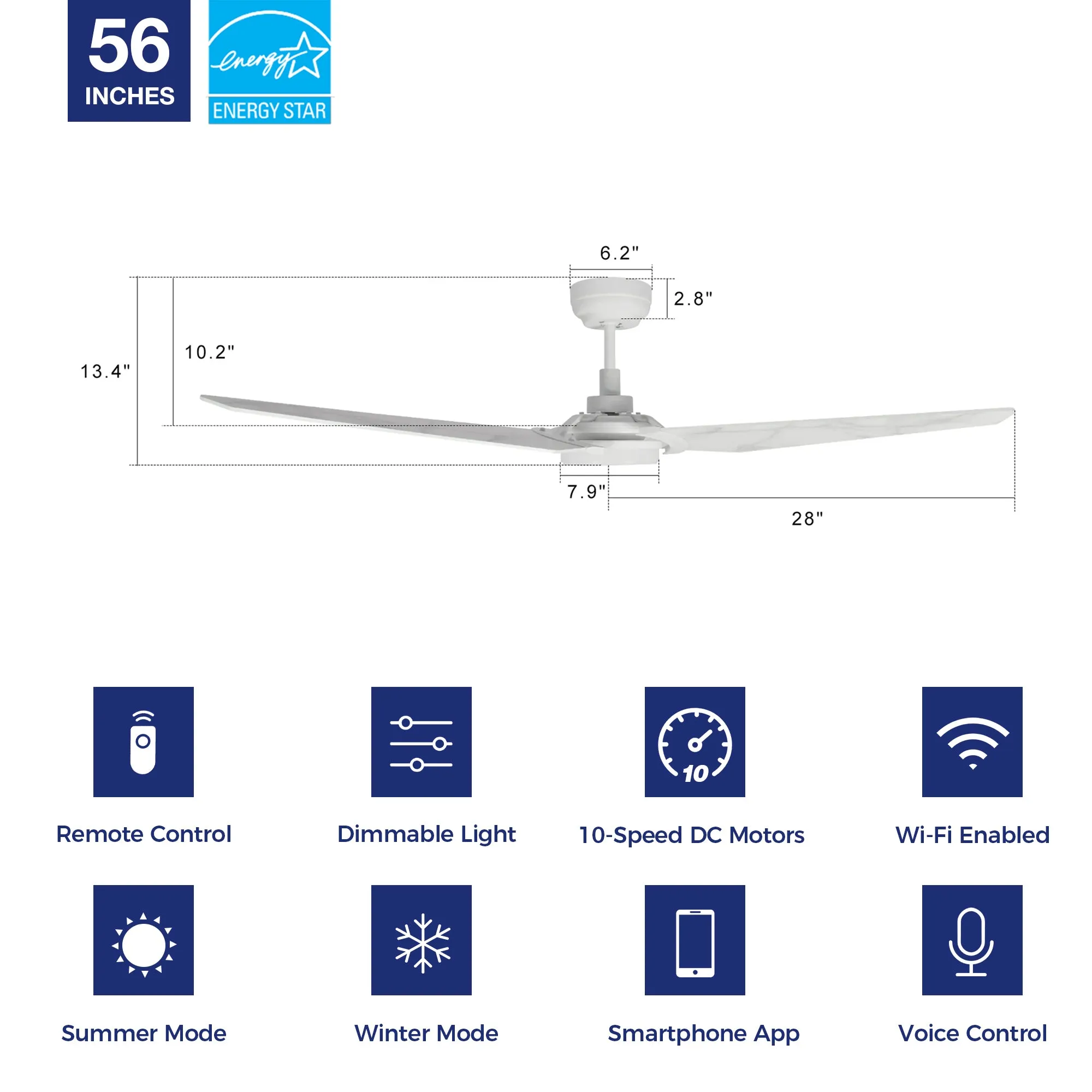 Trailblazer Outdoor Smart Ceiling Fan with LED Light and Remote 56"