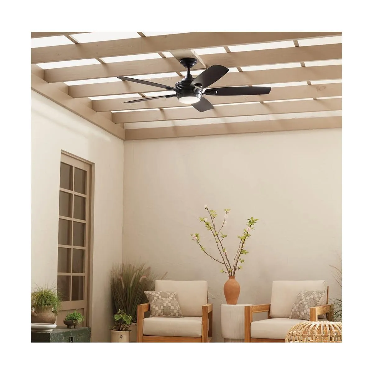 Tranquil Weather  56 Inch Satin Black LED Wet Rated Ceiling Fan with Remote