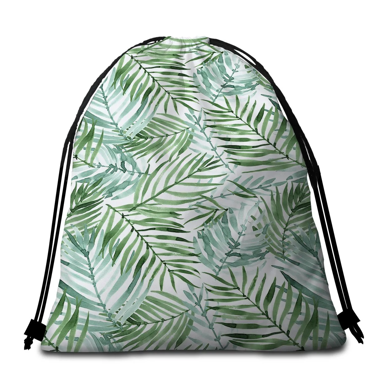 Tropical Palm Leaves Round Beach Towel