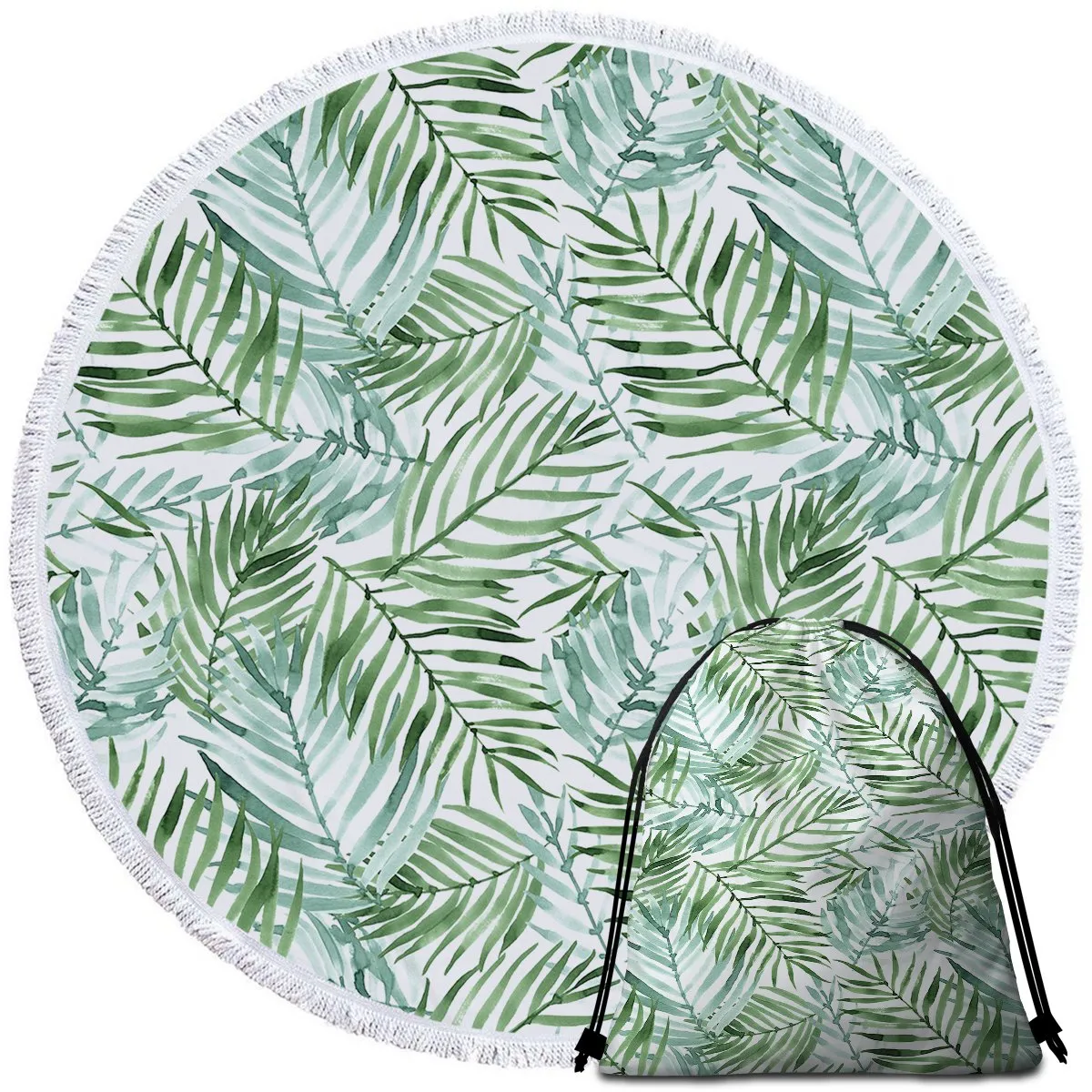 Tropical Palm Leaves Round Beach Towel