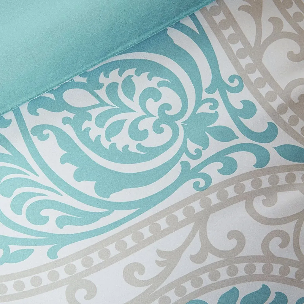 Twin - Twin XL Comforter Set in Light Blue White Grey Damask Pattern