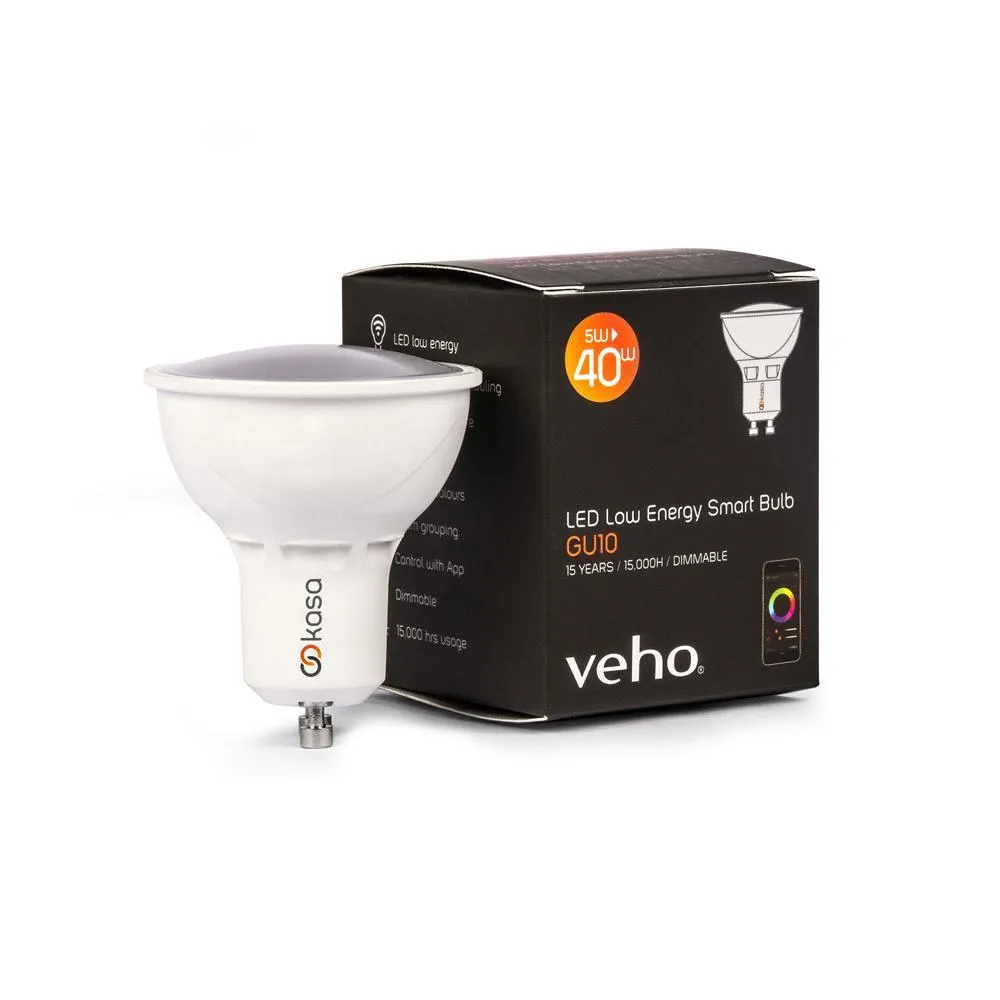 Veho Kasa Bluetooth Smart LED Light Bulb | Smartphone Controlled | Dimmable | Colour Changing | GU10 Spotlight | 5 W