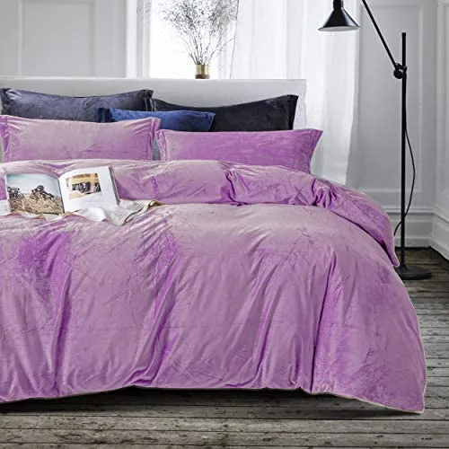 Velvet Flannel Queen Duvet Cover Set, 3 Pieces Zippered