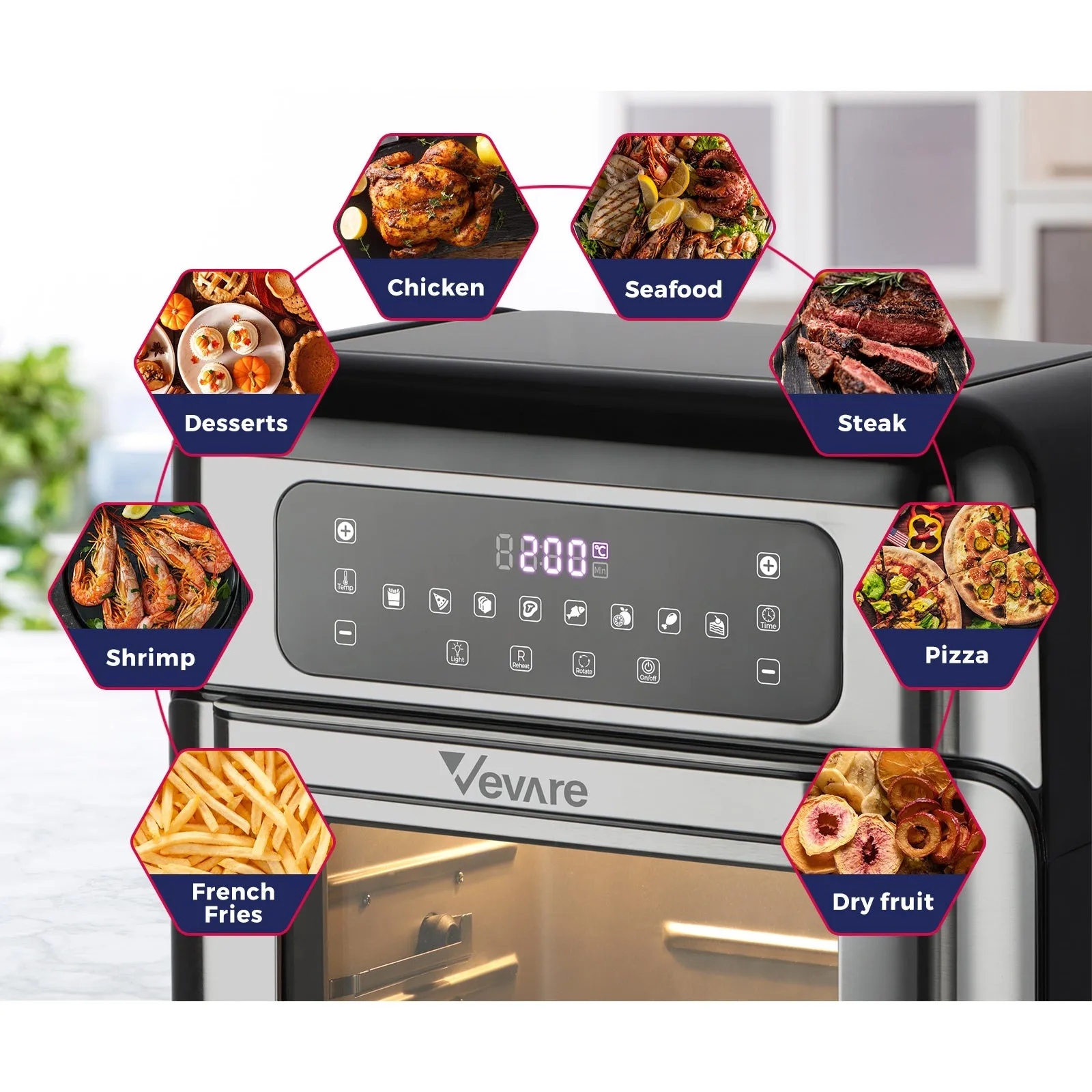 Vevare Air Fryer 10L LCD Fryers Oven Airfryer Kitchen Oil Free Cooker 1500W