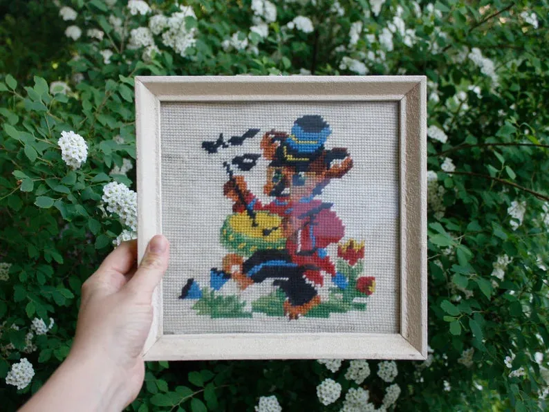 Vintage framed needlepoint embroidery