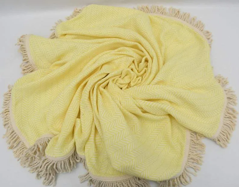 Yellow 100% Cotton Round Beach Towel