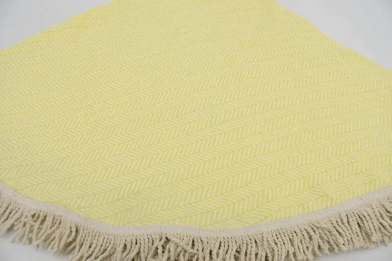 Yellow 100% Cotton Round Beach Towel