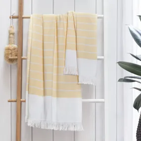 Yellow Stripe Fouta Towel Resort Bundle (4 Wash   4 Hand   4 Bath Towels   2 Bath Sheets)